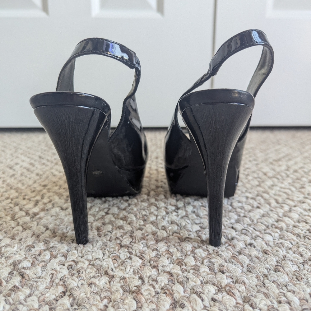 G By Guess Black Patent Leather Peep-Toe Heels Size 6.5M - Picture 5 of 7